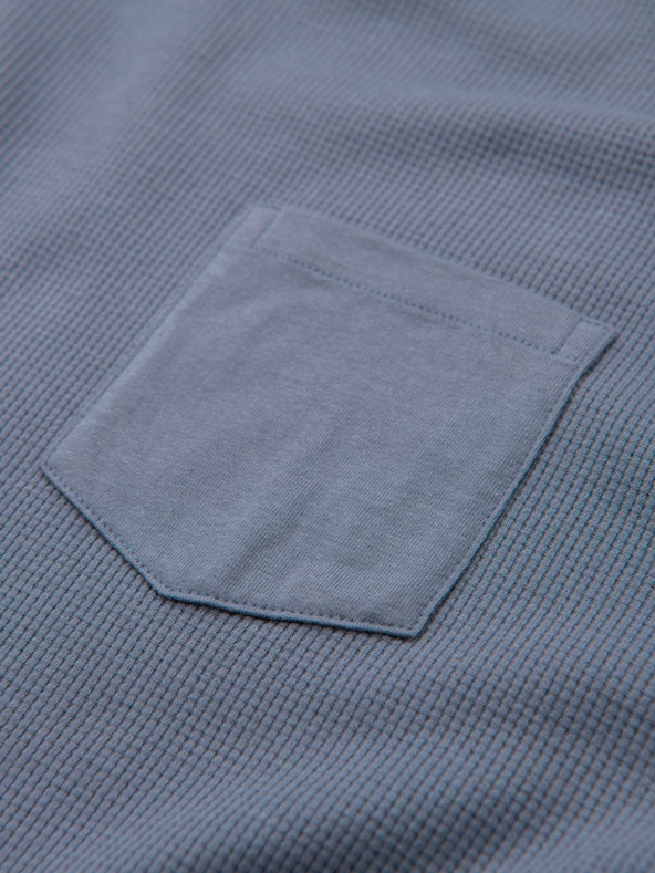 Ombre Clothing Pánske bavlnené dlhé rukávy s vaflovou väzbou a vreckami - modrá džínsovina V8 OM-LSCL-0109 Ombre Clothing