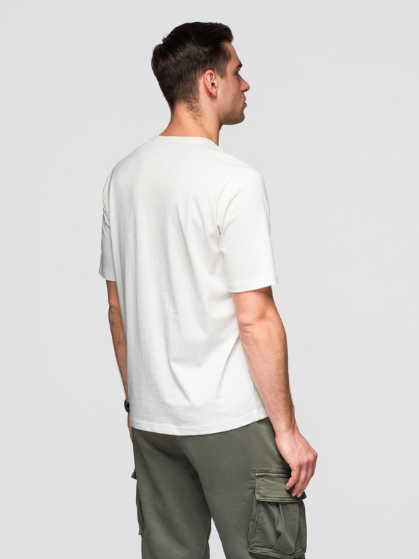 Ombre Clothing Pánske bavlnené tričko so zaujímavou potlačou na hrudi - biele V2 OM-TSPT-0261 Ombre Clothing