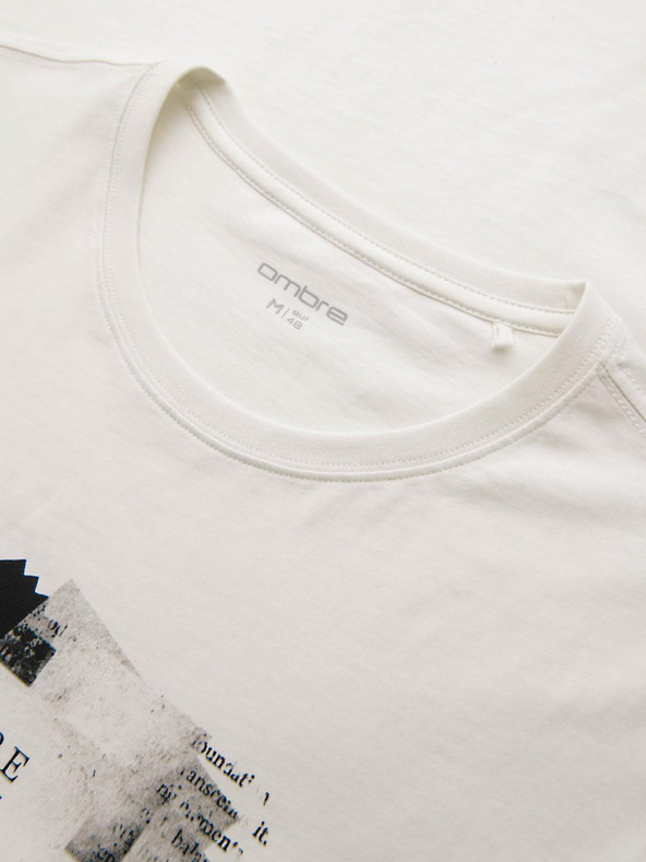 Ombre Clothing Pánske bavlnené tričko so zaujímavou potlačou na hrudi - biele V2 OM-TSPT-0261 Ombre Clothing