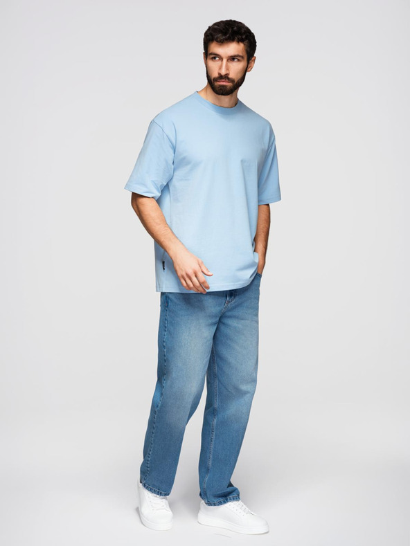 Ombre Clothing Pánske bavlnené tričko LOOSE FIT s okrúhlym výstrihu - modré V7 OM-TSBC-0267 Ombre Clothing