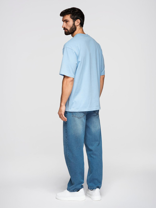 Ombre Clothing Pánske bavlnené tričko LOOSE FIT s okrúhlym výstrihu - modré V7 OM-TSBC-0267 Ombre Clothing