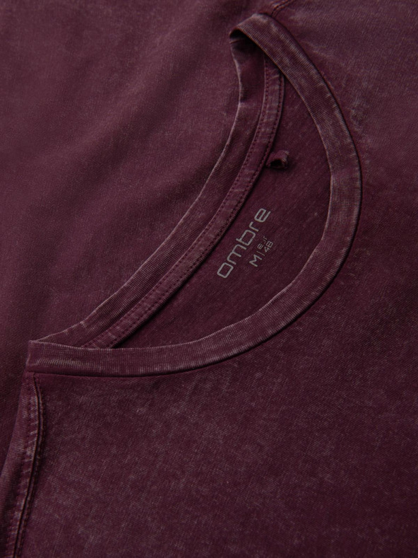 Ombre Clothing Pánske tričko s pracím efektom - vínové V3 OM-TSWT-0116 Ombre Clothing