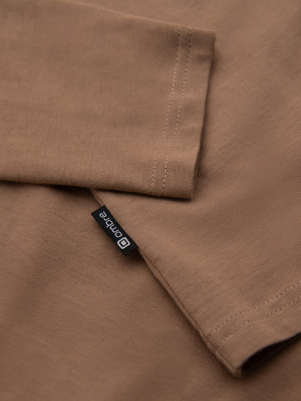 Ombre Clothing Pánske tričko s mestskou potlačou a dlhým rukávom - svetlo hnedé V1 OM-LSPT-0131 Ombre Clothing