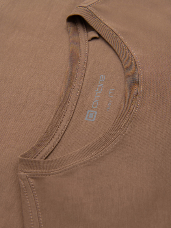 Ombre Clothing Pánske tričko s mestskou potlačou a dlhým rukávom - svetlo hnedé V1 OM-LSPT-0131 Ombre Clothing