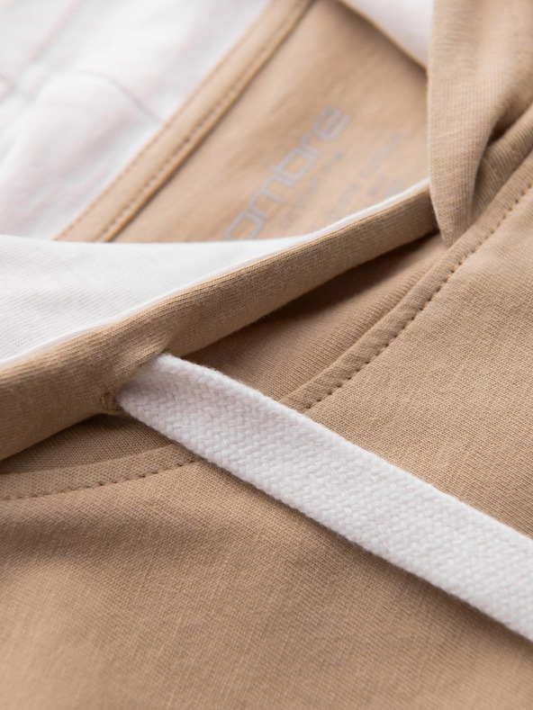 Ombre Clothing Pánske bavlnené tričko s kapucňou - béžové V5 OM-TSCT-0256 Ombre Clothing