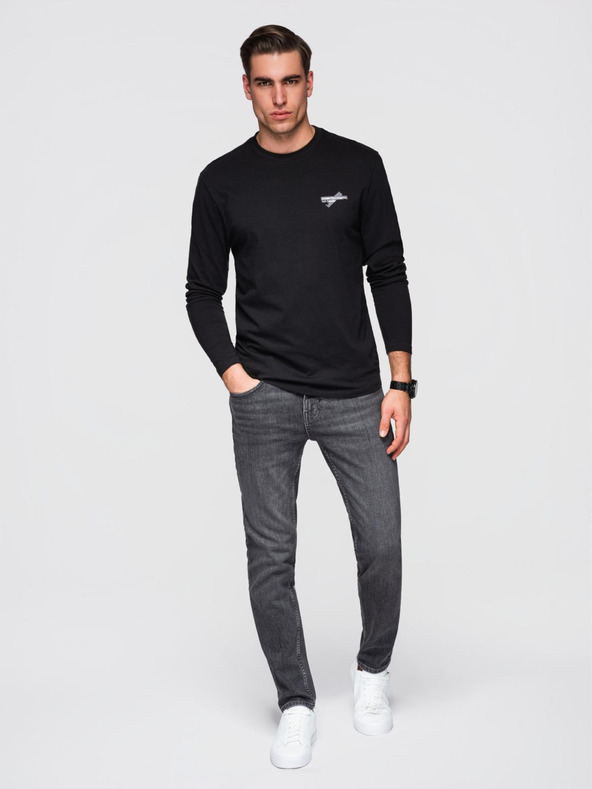 Ombre Clothing Pánske bavlnené tričko s dlhým rukávom a okrúhlym výstrihu - čierne V2 OM-LSPT-0136 Ombre Clothing