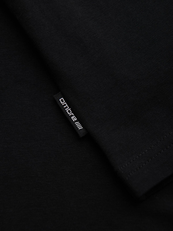 Ombre Clothing Pánske bavlnené tričko s dlhým rukávom a okrúhlym výstrihu - čierne V2 OM-LSPT-0136 Ombre Clothing