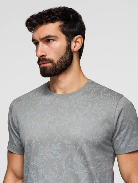 Ombre Clothing Pánske bavlnené tričko s kvetinovou potlačou - sivé V3 OM-TSFP-0262 Ombre Clothing