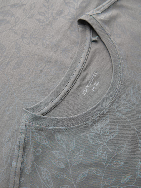 Ombre Clothing Pánske bavlnené tričko s kvetinovou potlačou - sivé V3 OM-TSFP-0262 Ombre Clothing