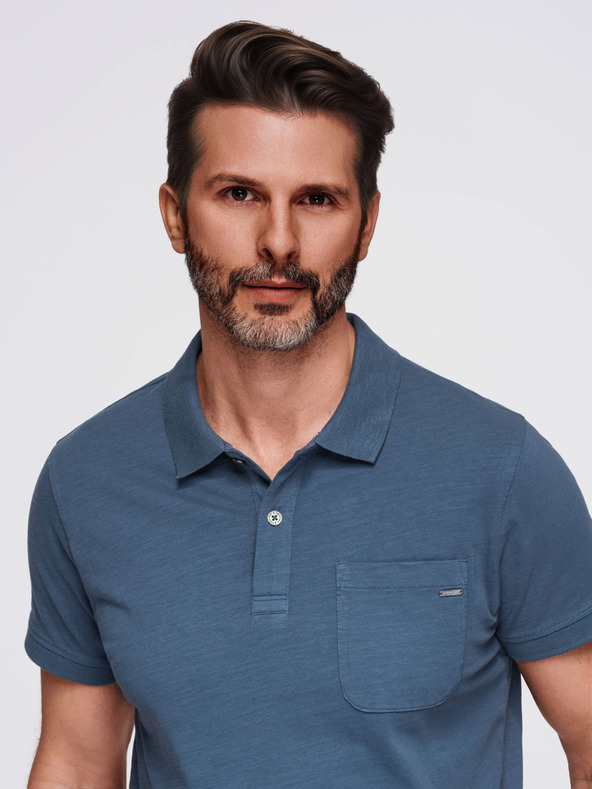 Ombre Clothing Pánske polo tričko s ozdobnými gombíkami - tmavo modré V8 S1744 Ombre Clothing