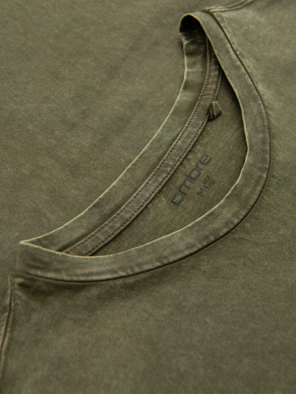 Ombre Clothing Pánske tričko s pracím efektom - olivové V4 OM-TSWT-0116 Ombre Clothing