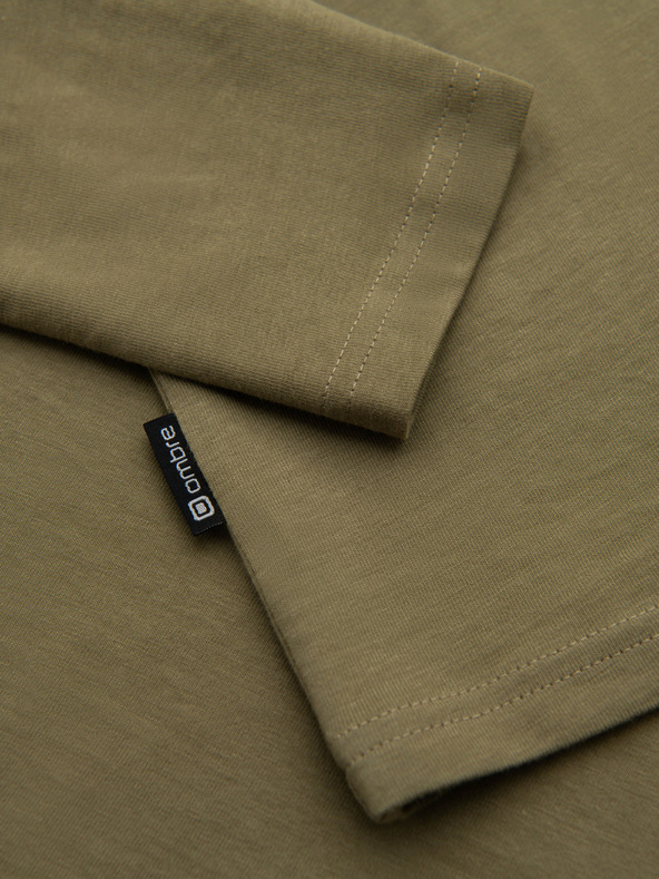 Ombre Clothing Pánske tričko s mestskou potlačou a dlhým rukávom - olivové V1 OM-LSPT-0131 Ombre Clothing