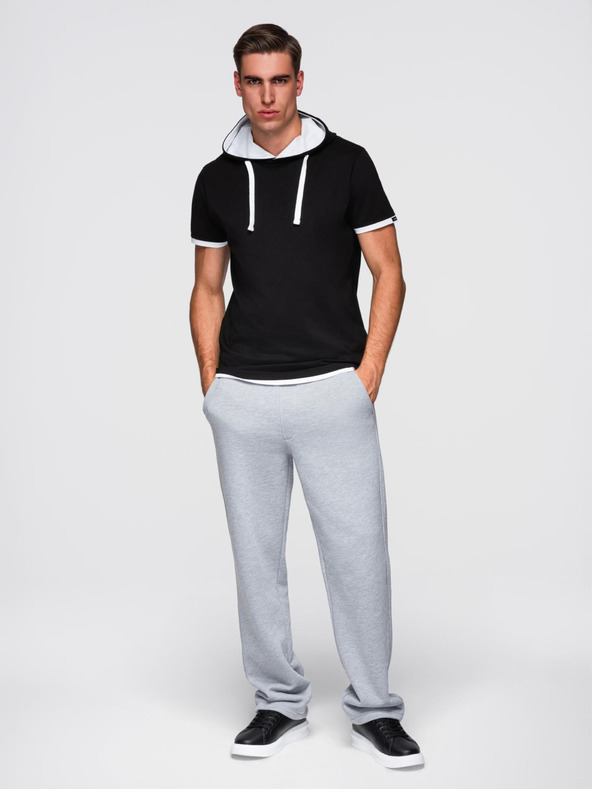 Ombre Clothing Pánske bavlnené tričko s kapucňou - čierne V9 OM-TSCT-0256 Ombre Clothing