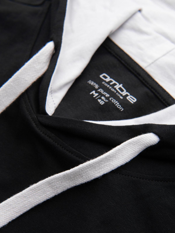 Ombre Clothing Pánske bavlnené tričko s kapucňou - čierne V9 OM-TSCT-0256 Ombre Clothing