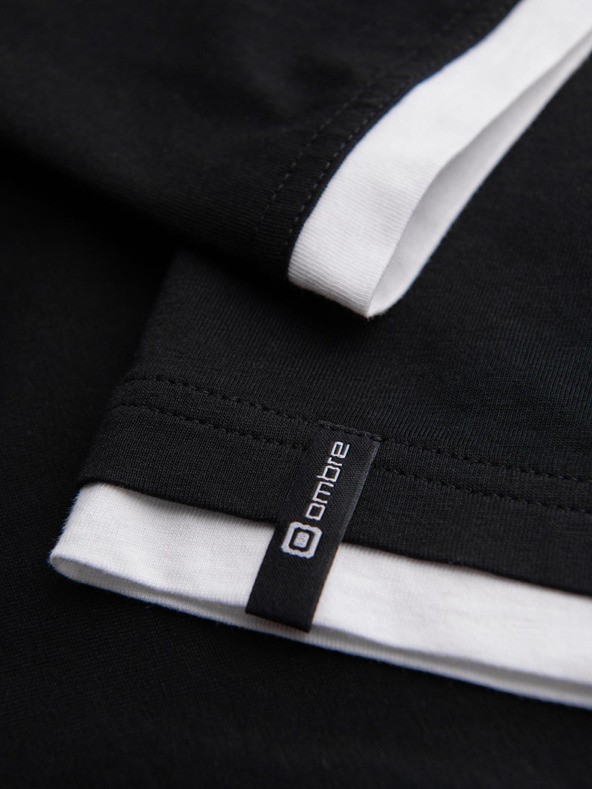 Ombre Clothing Pánske bavlnené tričko s kapucňou - čierne V9 OM-TSCT-0256 Ombre Clothing