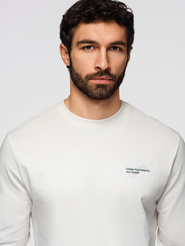 Ombre Clothing Pánske bavlnené tričko s dlhým rukávom a okrúhlym výstrihu - biele V3 OM-LSPT-0136 Ombre Clothing