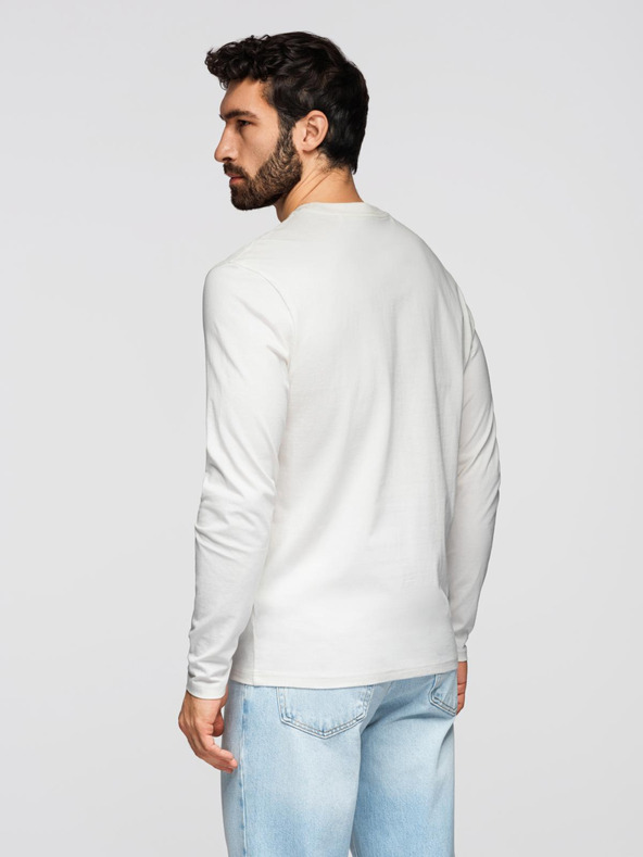 Ombre Clothing Pánske bavlnené tričko s dlhým rukávom a okrúhlym výstrihu - biele V3 OM-LSPT-0136 Ombre Clothing