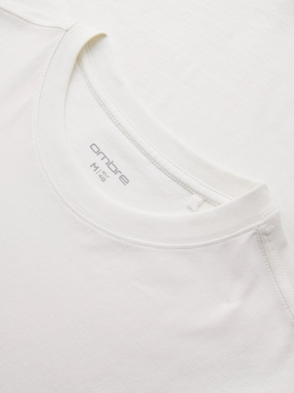 Ombre Clothing Pánske bavlnené tričko s dlhým rukávom a okrúhlym výstrihu - biele V3 OM-LSPT-0136 Ombre Clothing