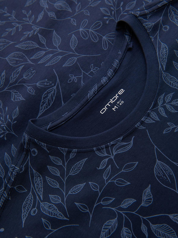 Ombre Clothing Pánske bavlnené tričko s kvetinovou potlačou - tmavo modré V4 OM-TSFP-0262 Ombre Clothing