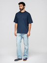 Ombre Clothing Pánske bavlnené tričko LOOSE FIT s okrúhlym výstrihu - tmavo modré V9 OM-TSBC-0267 Ombre Clothing