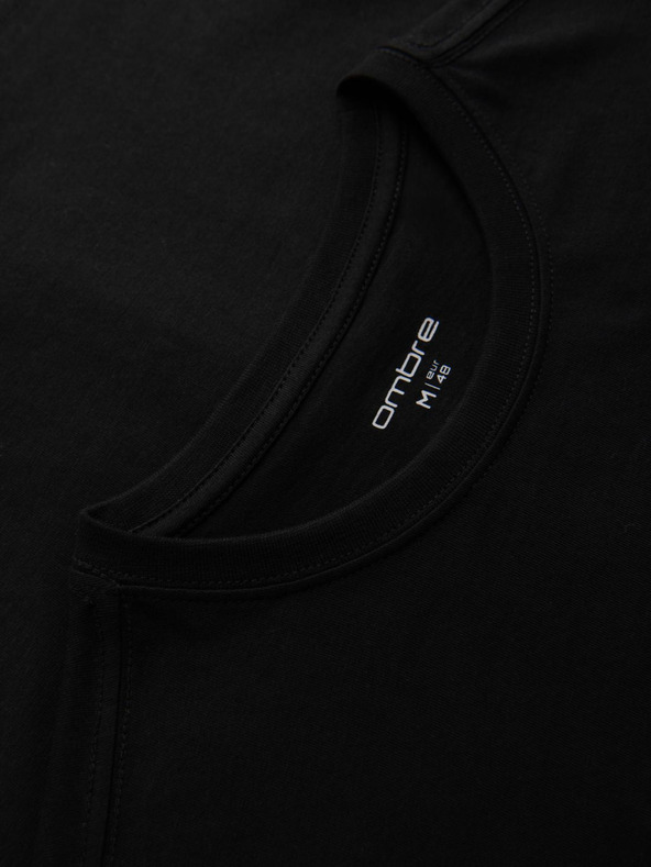 Ombre Clothing Pánske tričko s výšivkou na hrudi - čierne V1 OM-TSPT-0248 Ombre Clothing