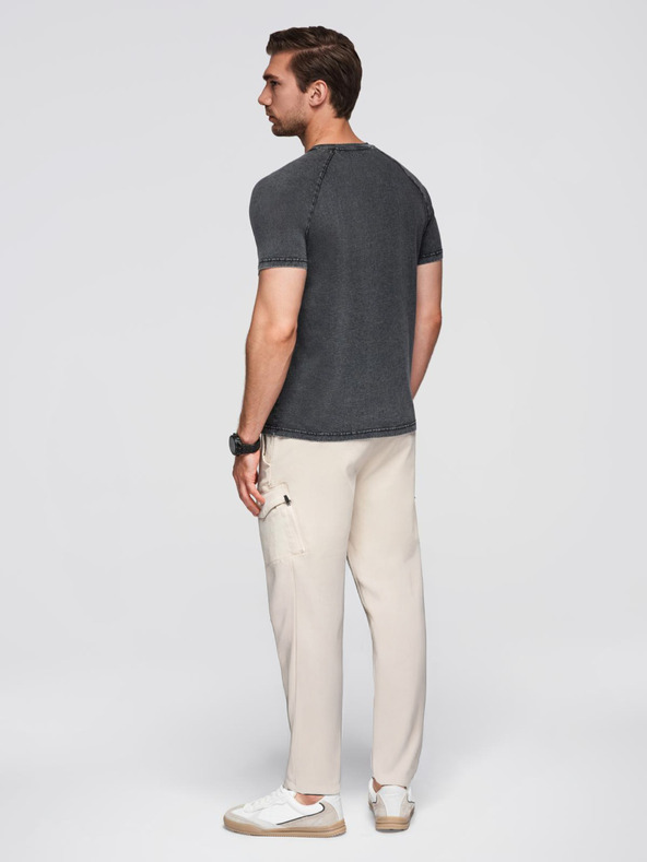 Ombre Clothing Pánske tričko s pracím efektom a gombíkami u výstrihu - čierne V1 OM-TSWT-0150 Ombre Clothing