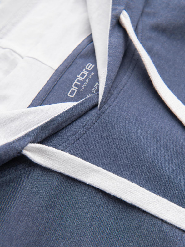 Ombre Clothing Pánske bavlnené tričko s kapucňou - tmavo modrá melanž V12 OM-TSCT-0256 Ombre Clothing