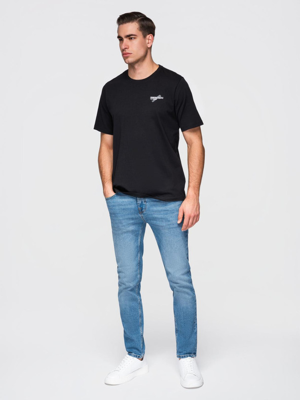 Ombre Clothing Pánske tričko s malou potlačou na hrudi - čierne V2 OM-TSPT-0258 Ombre Clothing