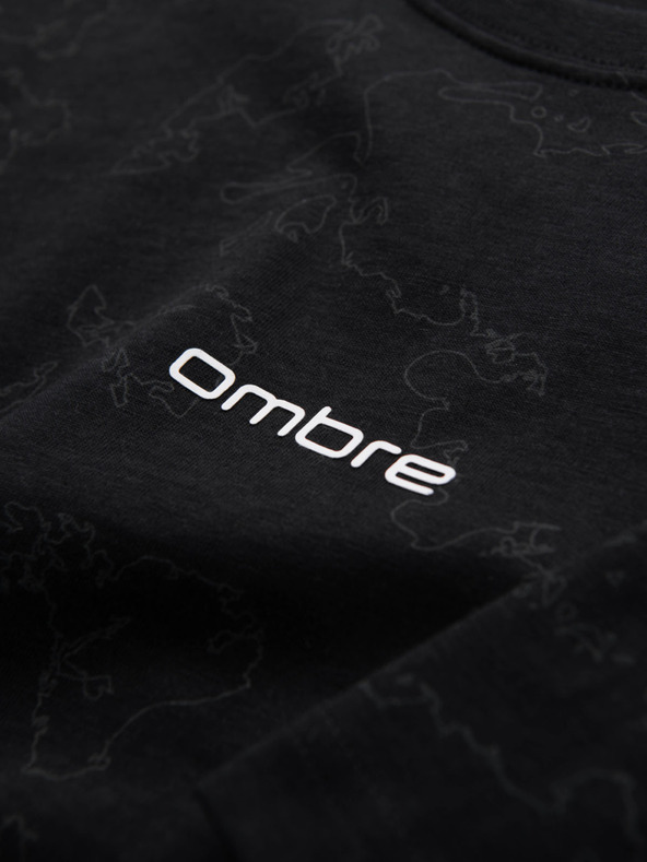 Ombre Clothing Pánske bavlnené tričko s celoplošnou potlačou a nápisom "ombre" na hrudi - čierne V1 OM-TSFP-0263 Ombre Clothing