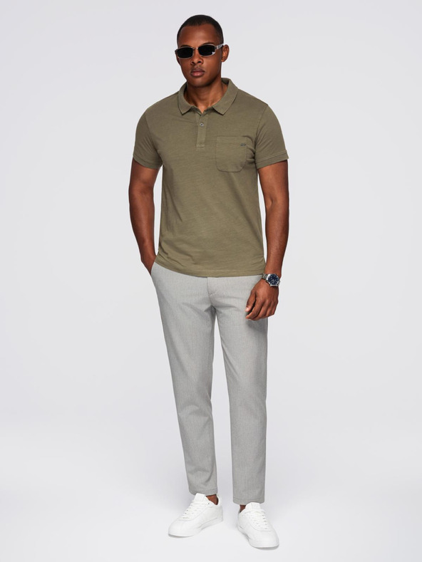 Ombre Clothing Pánske polo tričko s ozdobnými gombíkmi - tmavo olivovo zelené V5 S1744 Ombre Clothing