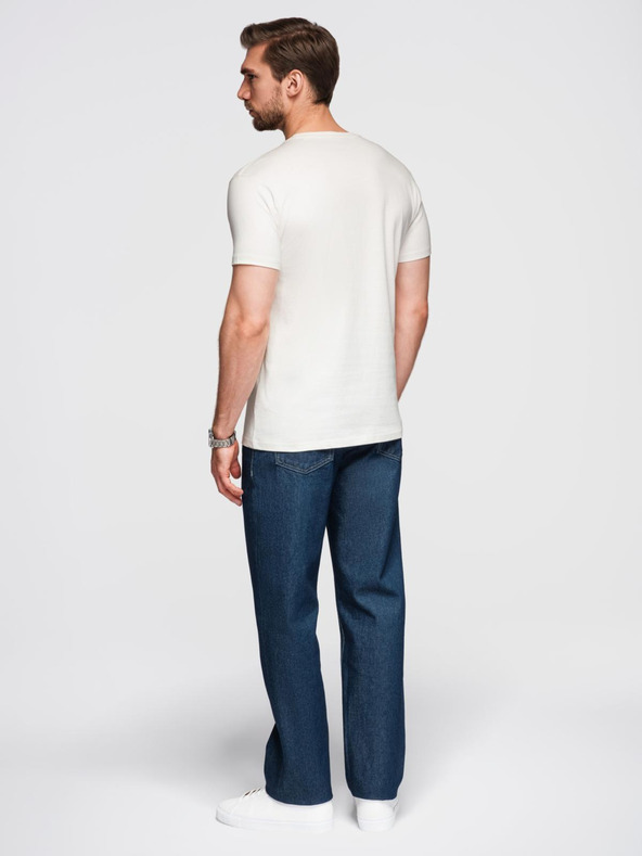 Ombre Clothing Pánske tričko s výšivkou na hrudi - biele V2 OM-TSPT-0248 Ombre Clothing