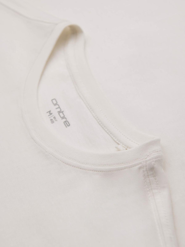 Ombre Clothing Pánske tričko s výšivkou na hrudi - biele V2 OM-TSPT-0248 Ombre Clothing