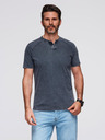 Ombre Clothing Pánske tričko s pracím efektom a gombíkmi pri výstrihom - tmavo modré V2 OM-TSWT-0150 Ombre Clothing
