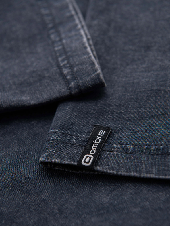 Ombre Clothing Pánske tričko s pracím efektom a gombíkmi pri výstrihom - tmavo modré V2 OM-TSWT-0150 Ombre Clothing