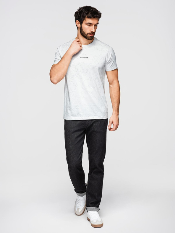 Ombre Clothing Pánske bavlnené tričko s celoplošnou potlačou a nápisom "ombre" na hrudi - biele V2 OM-TSFP-0263 Ombre Clothing
