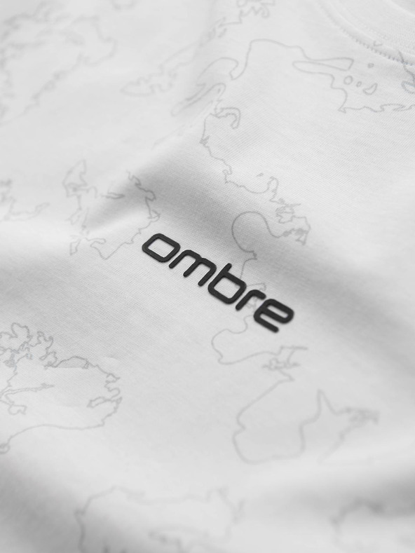Ombre Clothing Pánske bavlnené tričko s celoplošnou potlačou a nápisom "ombre" na hrudi - biele V2 OM-TSFP-0263 Ombre Clothing