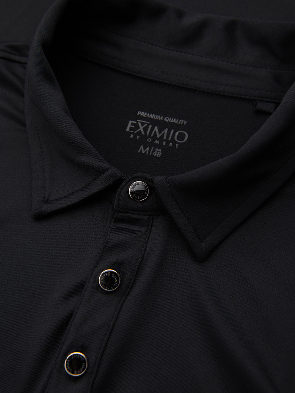 Ombre Clothing Polokošeľa s dlhým rukávom a elegantnými značkovými gombíkmi - čierna V1 OM-POLS-0139 Ombre Clothing
