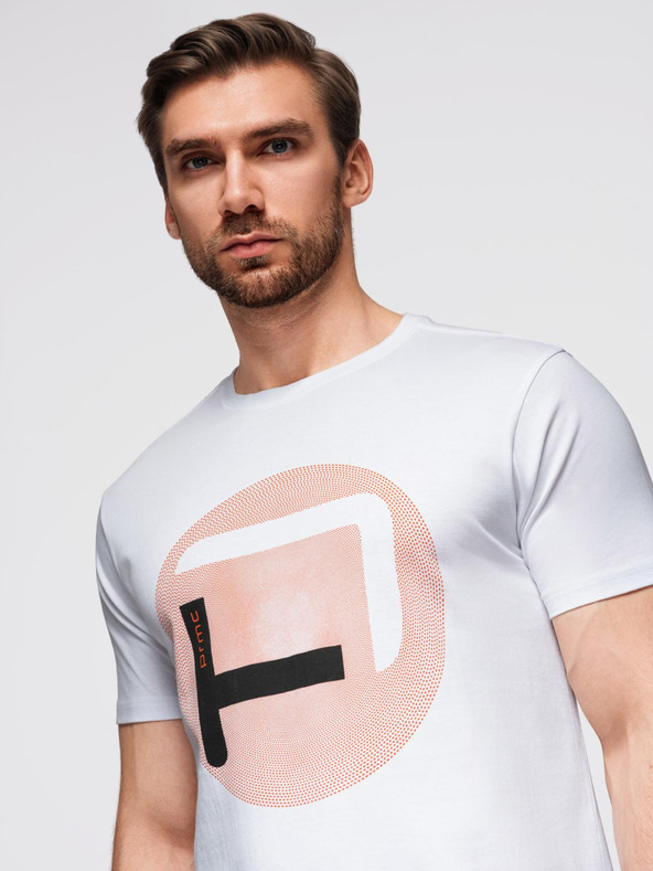 Ombre Clothing Pánske tričko s veľkou potlačou - biele V1 OM-TSPT-0245 Ombre Clothing