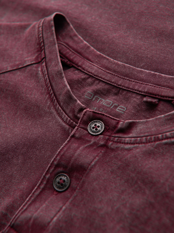 Ombre Clothing Pánske tričko s pracím efektom a gombíkmi pri výstrihom - burgundské V3 OM-TSWT-0150 Ombre Clothing