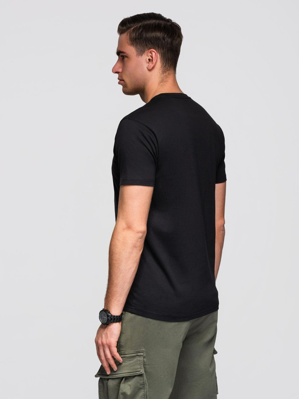 Ombre Clothing Pánske bavlnené tričko s geometrickou potlačou - čierne V1 OM-TSPT-0260 Ombre Clothing