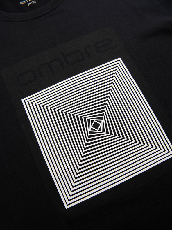 Ombre Clothing Pánske bavlnené tričko s geometrickou potlačou - čierne V1 OM-TSPT-0260 Ombre Clothing