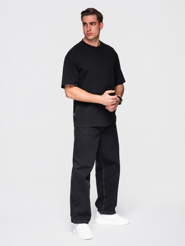 Ombre Clothing Pánske bavlnené tričko LOOSE FIT s okrúhlym výstrihom - čierne V1 OM-TSBC-0267 Ombre Clothing