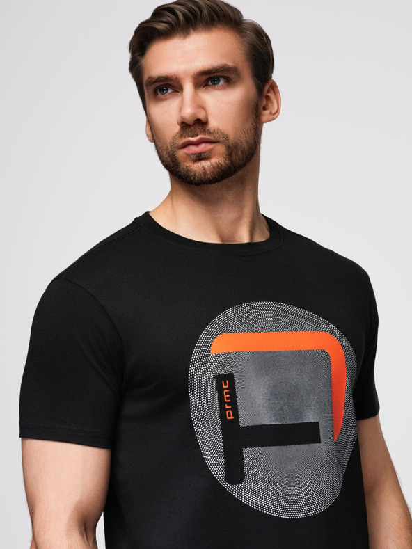 Ombre Clothing Pánske tričko s veľkou potlačou - čierne V2 OM-TSPT-0245 Ombre Clothing