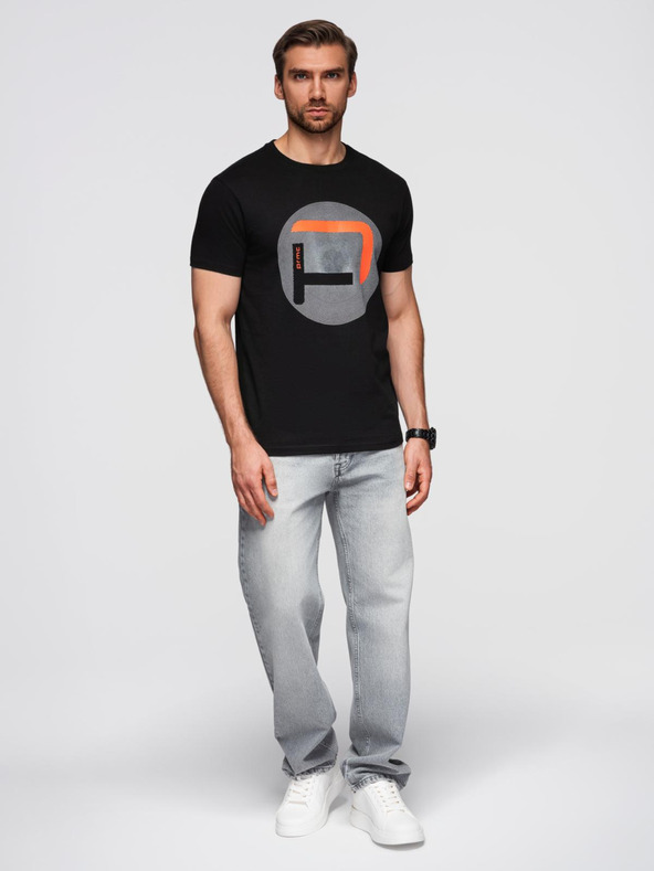 Ombre Clothing Pánske tričko s veľkou potlačou - čierne V2 OM-TSPT-0245 Ombre Clothing