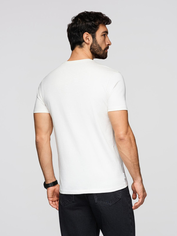 Ombre Clothing Pánske bavlnené tričko s geometrickou potlačou - biele V2 OM-TSPT-0260 Ombre Clothing