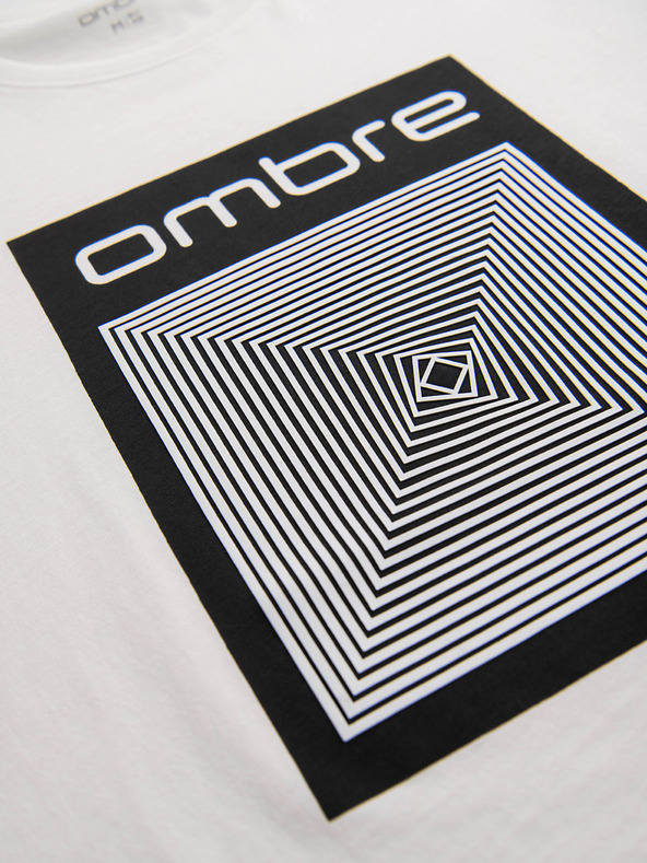 Ombre Clothing Pánske bavlnené tričko s geometrickou potlačou - biele V2 OM-TSPT-0260 Ombre Clothing