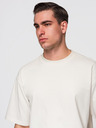 Ombre Clothing Pánske bavlnené tričko LOOSE FIT s okrúhlym výstrihom - ecru V2 OM-TSBC-0267 Ombre Clothing