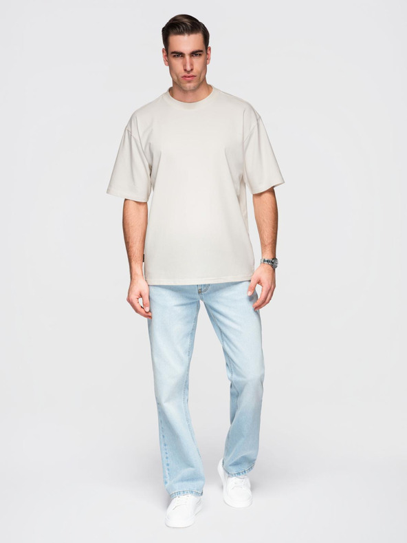 Ombre Clothing Pánske bavlnené tričko LOOSE FIT s okrúhlym výstrihom - ecru V2 OM-TSBC-0267 Ombre Clothing