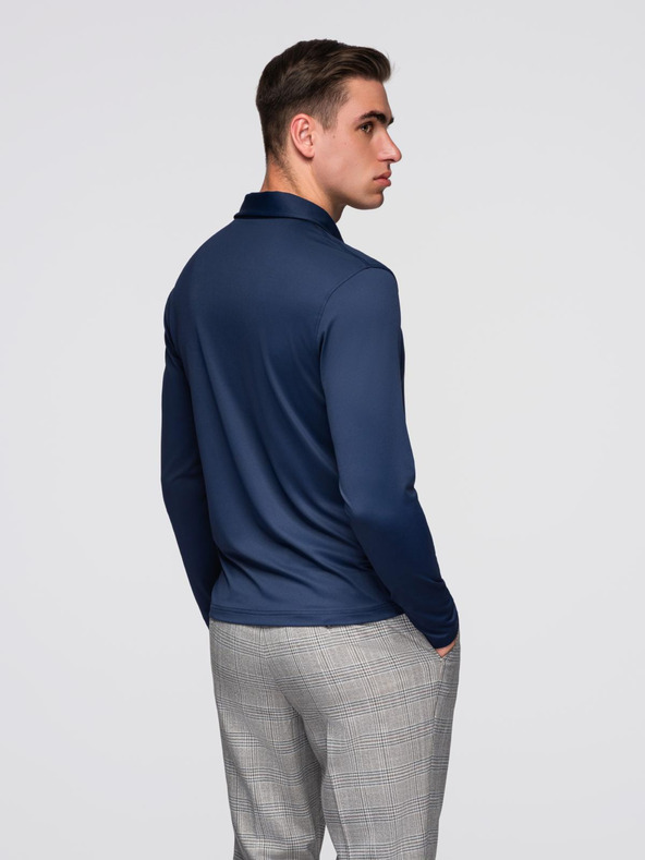 Ombre Clothing Polokošeľa s dlhým rukávom a elegantnými značkovými gombíkmi - tmavo modrá V3 OM-POLS-0139 Ombre Clothing