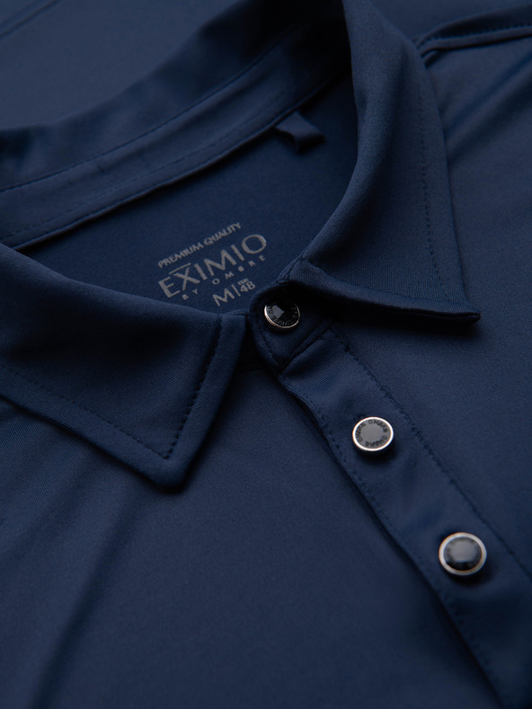 Ombre Clothing Polokošeľa s dlhým rukávom a elegantnými značkovými gombíkmi - tmavo modrá V3 OM-POLS-0139 Ombre Clothing